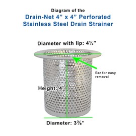 4" Commercial Floor Drain Strainer, 4" Tall, Perforated Stainless Steel