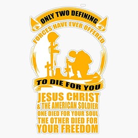 HOF Trading Military Veteran Soldier Jesus Christ Two Defining Forces Vinyl Sticker Waterproof Decal Laptop Wall Window Bumper Sticker 5"