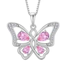 Rocayi Butterfly Necklace 925 Sterling Silver Pink Tourmaline Necklace October Birthstone Jewelry Gifts for Women Wife Mother