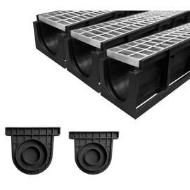 Natotela Channel Drain with Galvanized Steel Grates-39.4Lx6.1Wx5.5H in. Deep Profile Trench Drain System for Driveway,3 Pack Total Length 118.2in,Heavy Duty Trench Drain for Garage,Parking Lot