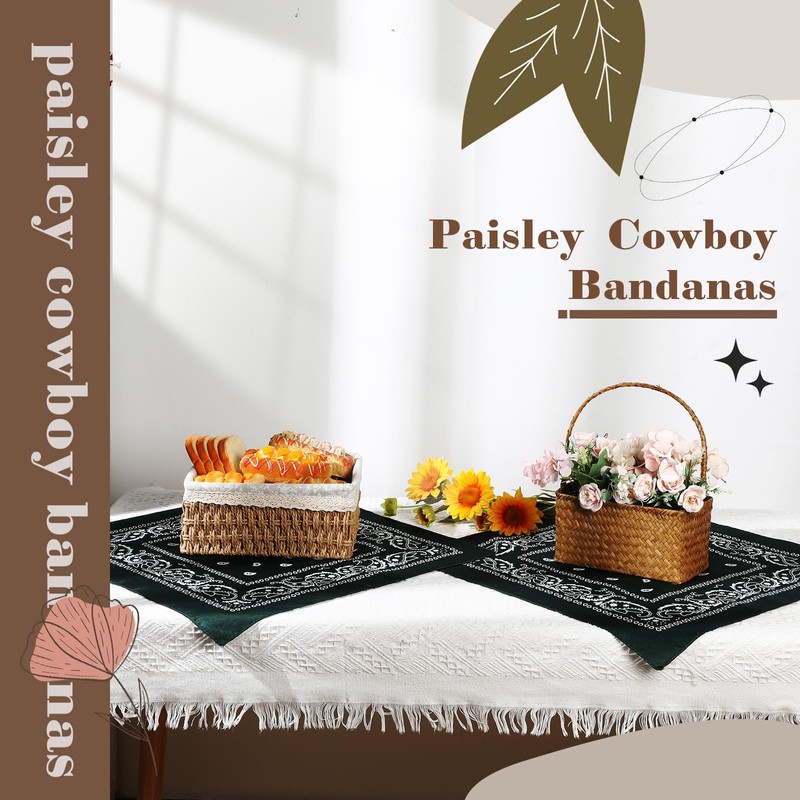 Tranqun 24 Pcs Large Head Bandana Men Paisley Cowboy Bandanas