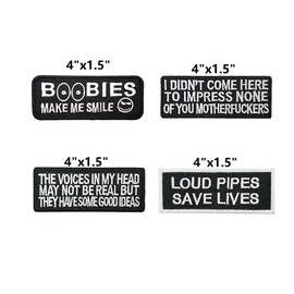 4pcs Set Biker Fun Funny Slogan Meme Embroidered Iron on sew on Patches Badge for Motorcycle Leather Jacket Vest