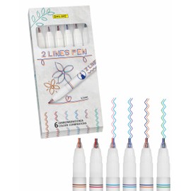 Online Set of 6 2-line pens, colourful hand lettering pens with double lines, multi-coloured two-line pens for lettering, drawing, two-colour pen