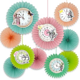 Talking Tables 10 x Decorazioni Riutilizzabili Alice nel Paese delle Meraviglie Ventagli Carta Orologio – Feste Cappellaio Matto Tè Pomeriggio Pasqua Baby Shower 25-35cm