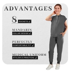 Dvoliaw Scrubs for Women Set Nurse Uniform, Mandarin Collar Scrub Top & Jogger Pant, 8 Pockets, Yoga Waistband, 4 Way Stretch