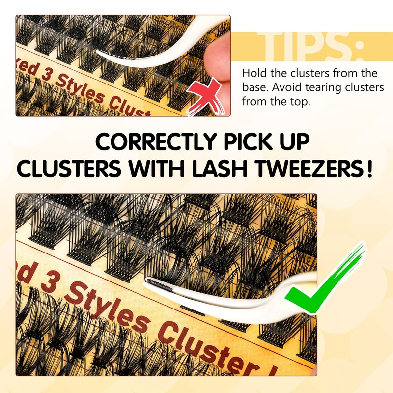 QUEWEL Lash-Cluster Kit 176Pcs D Curl Mixed 3 Styles Eyelashes-Individual