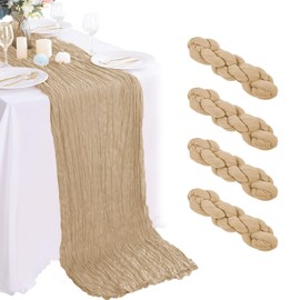 4 Pack Beige Cheesecloth Table Runner 35x120 Inch Boho Gauze Fabric Cheese Cloth Table Runner 10Ft Rustic Romantic Sheer Table Runners for Wedding Party Bridal Baby Shower Long Table Decoration