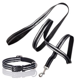 Pet Passion 2-Pack MAX - The Hardy Reflective Dog Collar & 6ft. Leash for All Pet Breeds, Black, Large