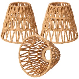 Tujoe 6 Pcs Small Rattan Bell Lamp Shade Boho Handwoven Barrel Rattan Chandelier Shades Replacement for Table Floor Lamp Pendant Light Fixtures, 5.5" H x 5.9" D, 2.76" Fitter