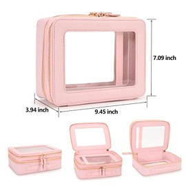 Aveniee Clear Makeup Bags, Double Layer Cosmetic Bags with a Separate Brush Compartment, Travel Toiletry Bag Train Case for Women, Travel Accessories Organizer for Purse(2 Layers Large, Black)