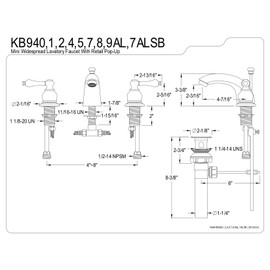 Kingston Brass KB944AL Victorian Mini Widespread Lavatory Faucet with Metal lever handle, Polished Chrome and Polished Brass