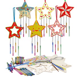 Wednok 8-Piece Star Craft Set, Wind Chime Christmas Crafts for Children, Wooden Christmas Star Craft Sets, Wind Chimes Craft Set, Decorating for Winter Crafts, Girls and Boys