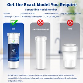 Clearipple XWF (Not XWFE, NO Chips) Refrigerator Water Filter 3 Pack, Compatible with GE XWF, GBE21, GDE21, GDE25, GFE24, NSF Certified, 6-Month/300-Gallon Capacity, Lead & Chlorine Reduction