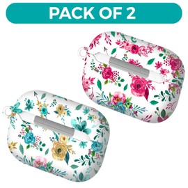 GlamCase for AirPods Pro 1st Generation Case. AirPods Pro 2019 Case - Pink & Teal Floral Pattern Printed Cute Plastic Hard Protective Designer AirPod Case for AirPods Pro 1st Gen. [Pack of 2]