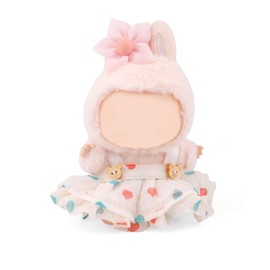 Gosknor Clothes Compatible with 6.7in Doll, Sweet Love Heart Print Dress and Pink Flower Hair Clip Outfit Costume Set Plush Toy Dolls Accessories for Play &amp; Display
