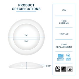 PARMIDA (24 Pack) 5/6 Inch Dimmable LED Disk Light Surface Flush Mount 15W, UL Listed, Recessed Retrofit Ceiling Disc Lights, Energy Star, Installs into Junction Box Or Recessed Can, 1050lm - 3000K