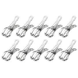 DOETYD 10 Pack towel clips for sun loungers, large beach towel clips, heavy duty metal clips and large pegs for securing towels, pool covers, outdoor use, durable and rust-resistant (Silver)