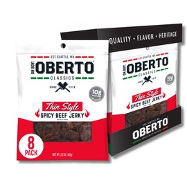 Oberto Classics Thin Style Beef Jerky, Spicy Flavor, No Artificial Ingredients, High Protein, Gluten Free, Wood Smoked, Premium Steak Beef Jerky High Protein Snacks, 2.2 Ounce (Pack of 8)