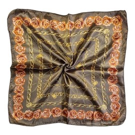 Kiran Fashion Satin Silk Scarf Small Plain Neckerchief Headband Wrap Square Shiny 50cm X 50cm (Brown chains)