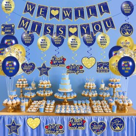 Blue Farewell Party Decorations Supplies 30Pcs Navy Blue Gold We Will Miss You Banner Balloons Good Luck Hanging Swirls Cards for Retirement Farewell Going Away Graduation Job Change Goodbye Party