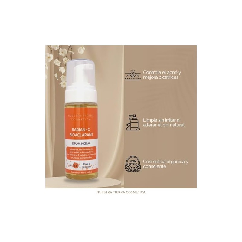 Nuestra Tierra Cosmética Radian Bioaclarant Espuma Micelar Vitamina Adenosine Limpiador
