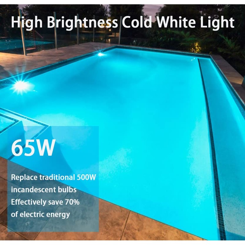 LED Pool Light Bulb 65W 120V 6500lm 6500K Daylight White