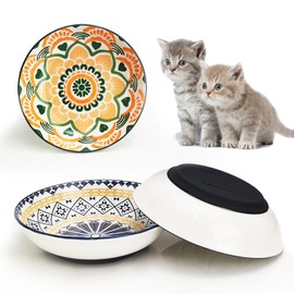 3Pcs Cat Food Bowls, 5.5 Inches Ceramic Cat Food Bowls with Nonslip Silicone Bottom, Anti Whisker Fatigue Cat Plates for Indoor Cats, Wide Shallow Cat Food Bowl Kitten Dishes for Dry and Wet Food
