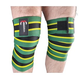 Manta Raya Knee Wraps Vendas elásticas de Compresion Gym levantamiento de Pesas Paquete con un Par Gimnasio (Verde con Amarillo)