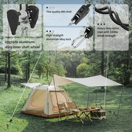 CONBOLA Camping Rope 1/8" Adjustable Rope Hanger & Pulley System with Metal Gear Heavy Duty Ratchet Tie Down Straps Camping Accessories for Tents, Tarps & Kayaks,Durable Paracord Rope for Grow Light.