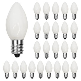 Konictom 25 Pack White Light Bulbs,C7 White Replacement Spare Incandescent Patriotic Light Bulbs,5w Vintage Glass Ceramic White Light Bulbs C7/E12 Base for Independence Day,Patriotic Parties Decor