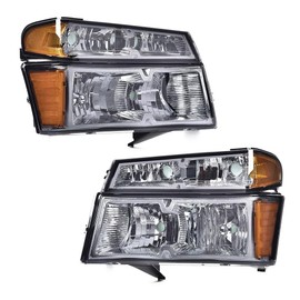 G-PLUS Headlights, Compatible with 2004-2012 Chevy Colorado/GMC Canyon, Compatible with 2006 Isuzu i-280 i-350/2007-2008 i-290 i-370, Driver & Passenger Side, Smoky lens Chrome Housing Amber Reflector