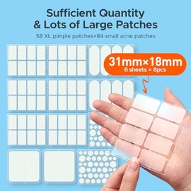 Large Pimple Patches for Face, 7 Sizes Big Acne Patches, XL Hydrocolloid Bandages for Body, Chin, Forehead, Nose, Blemish Zit Breakouts, Hydrocolloid Patch (Square, Strip, Dot 142 Count)