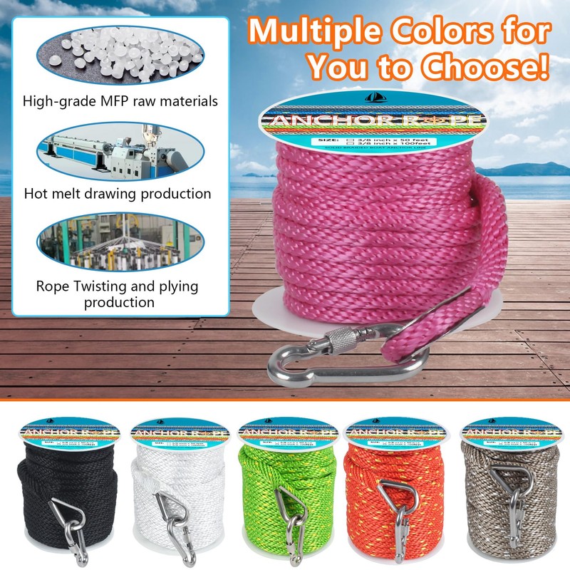 3/8 Inch 50 FT Anchor Rope, Boat Anchor Rope Solid