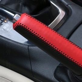 Genuine Leather Brake Cover for All Vehicles, Universal, High Quality, High Quality, Protection, Parking Brake, Handbrake Cover (Red and Black)