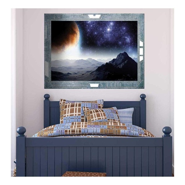 Wall26 - Science Fiction ViewPort - Decal - A Gloomy and Ominous View of the Planets - Wall Mural, Removable Sticker, Home Decor - 36x48 inches