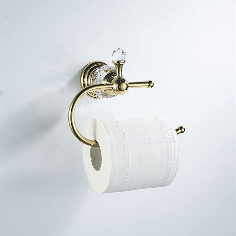 WOLIBEER Polished Gold Toilet Paper Holder, Brass Crystal Tissue Holder