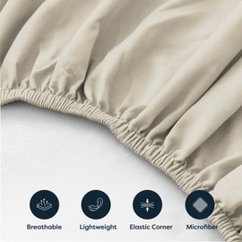 ChComfort Deep King Size Fitted Sheet with 2 Matching Pillowcase - Beige Microfiber, All-Around Elastic 40cm depth, Wrinkle-Free, Fade Resistant - Suitable for All! (Beige, King)