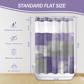 Lnond No Hooks Shower Curtain with Snap in Liner, Purple Abstract Hookless Shower Curtain for Bathroom,Machine Washable,71" (W) X 74" (H)