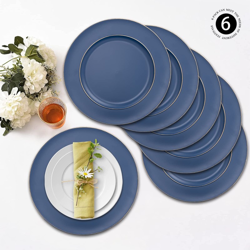 MAONAME Blue Charger Plates, 13" Plastic Round Charger for Dinner