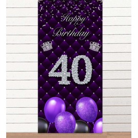 Happy 40th Birthday Purple Banner Backdrop Photo Booth Props Balloons Silver Crown Theme Decor for Woman Forty Year Anniversary 40 years Old Birthday Party Favors Supplies Decorations