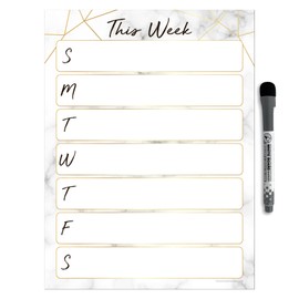 Dry Erase Weekly Calendar Planner Sticker Decal | Removable & Reusable | Magnetic Fine-Tip Marker Included (9 x 12 inches, Marble)