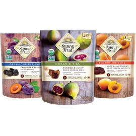 Sunny Fruit Organic Dried Fruit Assortment - Prunes, Figs & Apricots Variety, 3 Bags (15 Individual Portion Packs) | No Preservatives, No Sugar Added | ORGANIC, NON-GMO, VEGAN, HALAL, KOSHER