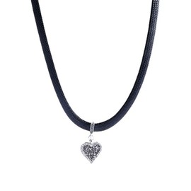 Dainty Black Leather Cord Heart Love Choker Necklace for Women Elegant Crystal Short Chain Neck Necklaces Adjustable Fashion Jewelry Valentines Day Birthday Christmas Gift Her (Silvery, Perimeter41-50cm)