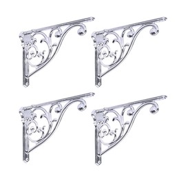 Shelf Brackets 4 Inch 4 Pack Heavy Duty Polished Chrome Wall Bracket Victorian Kitchen Decorative Rack Shelves, Shelf Bracket Available in 8 finishes. (4, Polished Chrome)