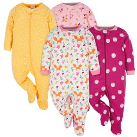 Onesies Brand Baby Girl's 4-Pack Sleep 'N Play Footies Multi Pack, Fox, 0-3 Months