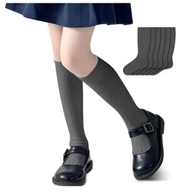 PICCOLO HOSIERY Girls & Boys School Uniform Cable Cotton Knee High Socks - 6 Pair Pack (6-7_Grey_XS)