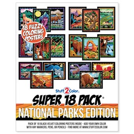 Super Pack of 18 Fuzzy Velvet Coloring Posters (National Parks Edition) - Great for Family Time, Arts & Crafts, Travel, At Home, Care Facilities [All Ages: Girls, Boys, Adults, Toddlers, Teens]
