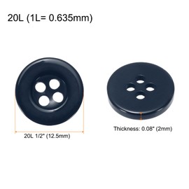 sourcing map 10pcs 20L Sewing Buttons 1/2"(12.5mm) Resin Round Flat 4-Hole Craft Replacement Buttons for Coats Sewing Clothing and DIY, Navy Blue