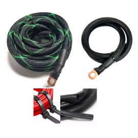 225 Battery Relocation Kit 4gauge OFC COPPER 12' BLK/GRN + 3' Black Snakeskin Wiring