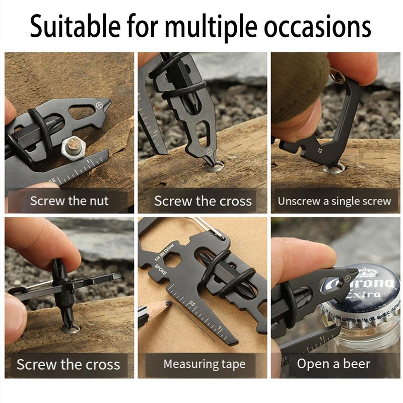 AIMALL Portable 7-in-1 Stainless Steel Tool Card, EDC Multi-Function Tool